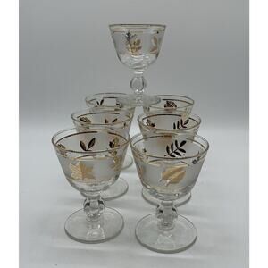 Vtg Libbey Golden Foliage 7 Liquor Cocktail Cordial Glasses 3.75” Tall 3 Oz Read